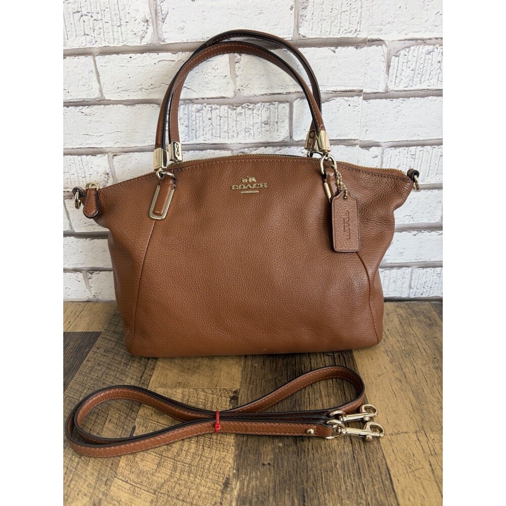 Coach Kelsey Satchel Brown Leather Purse Tote Shoulder Bag U Shaped Gold Buckles